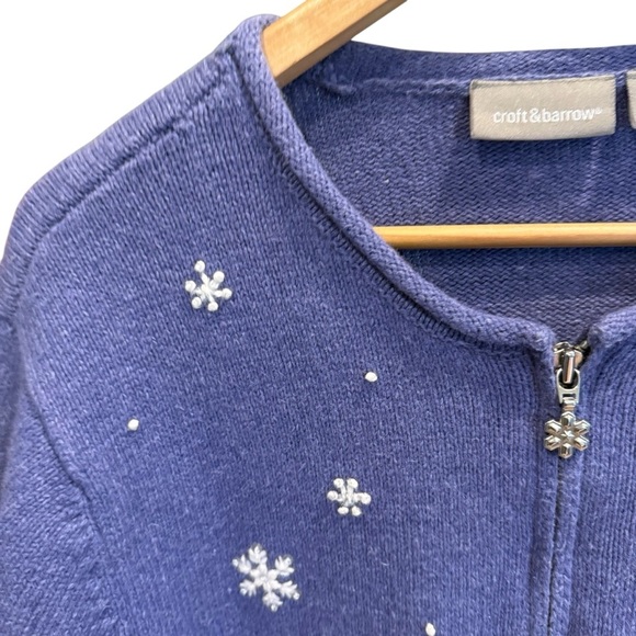Croft & Barrow Women’s blue Snowman Winter Zip Cardigan Sweater XL Embroidered - Picture 4 of 14